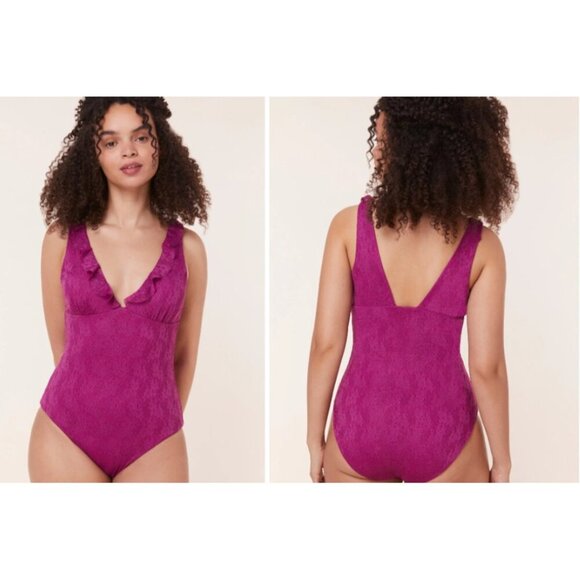 Andie Size S One piece swimsuit Nemale Purple Sexy Floral Lace Pool Vacation NWT - Picture 2 of 10